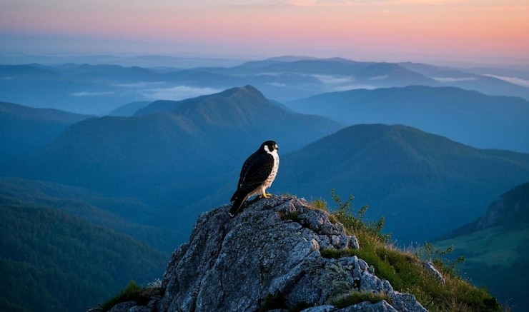 Zdjęcie majestic falcon na wschodzie słońca