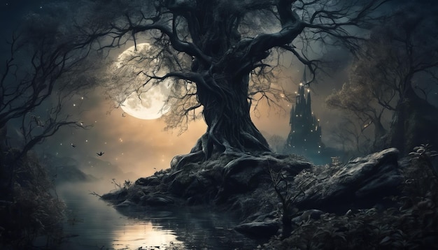 Zdjęcie majestic fantasy dark night of the forest tapeta