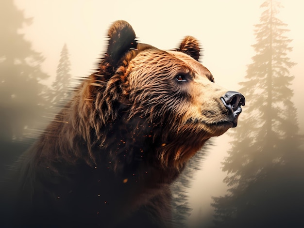 Majestic Grizzly Beautiful Bear Face przy Redwood Coast Redwood Tree