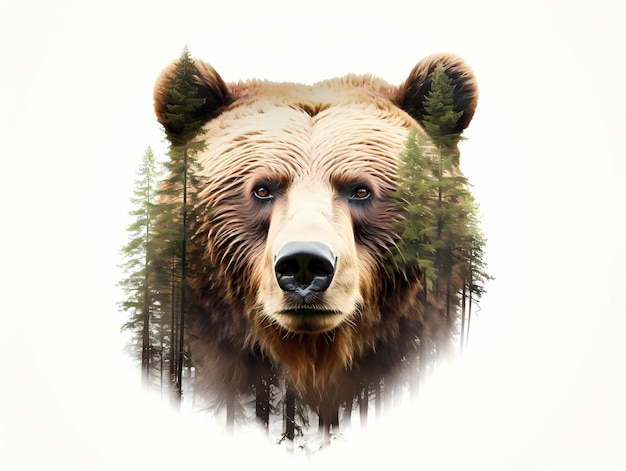 Majestic Grizzly Beautiful Bear Face przy Redwood Coast Redwood Tree