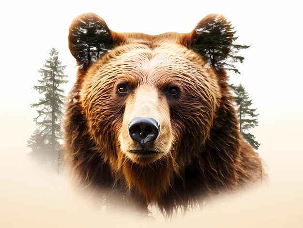 Majestic Grizzly Beautiful Bear Face przy Redwood Coast Redwood Tree