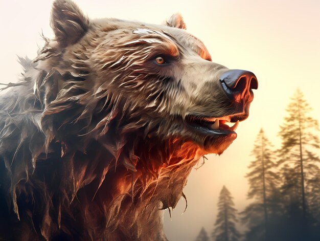 Majestic Grizzly Beautiful Bear Face przy Redwood Coast Redwood Tree