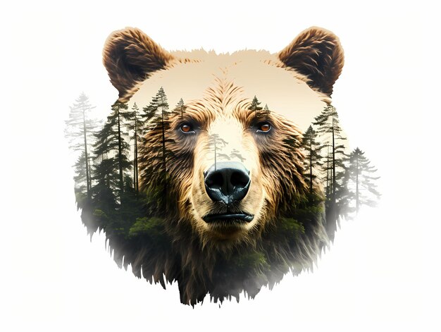 Zdjęcie majestic grizzly beautiful bear face przy redwood coast redwood tree