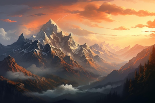 Majestic Mountain Range Art Generate Ai