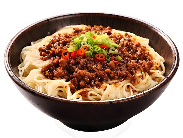 Makaron Dan dan z mięsem wołowym i ziarnami pieprzu syczuańskiego to pikantna i smaczna Generative AI