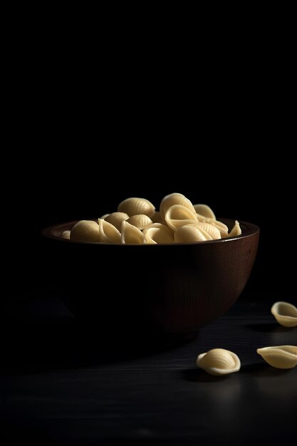 Makaron Orecchiette w misce izolowanej na czarnym tle jako element projektu opakowania