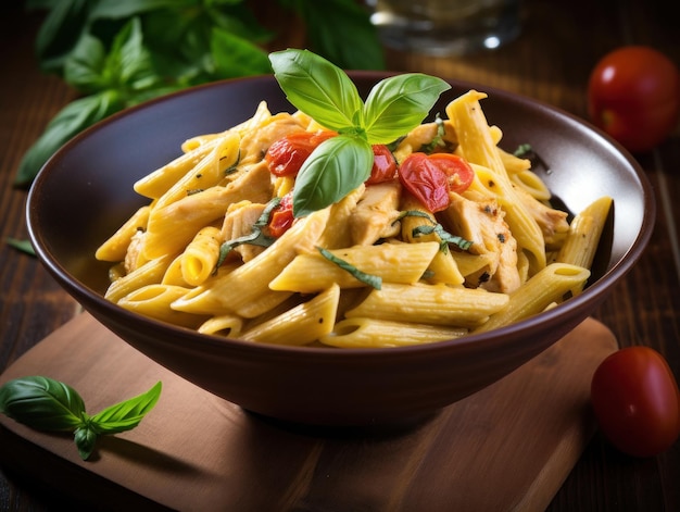 Makaron Penne W Sosie Pomidorowym Z Kurczakiem W Misce Generative Ai