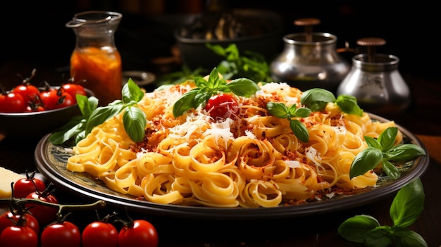 Makaron to włoskie danie, widok z przodu