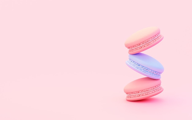 Makaronik 3D na pastelowym różowym tle Słodki deser dla sieci społecznościowych i banerów internetowych