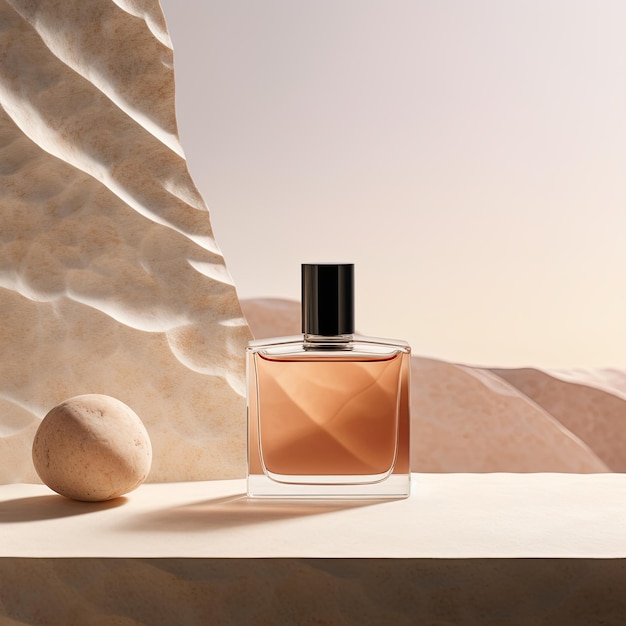 maketa butelki perfum w minimalistycznej scenie