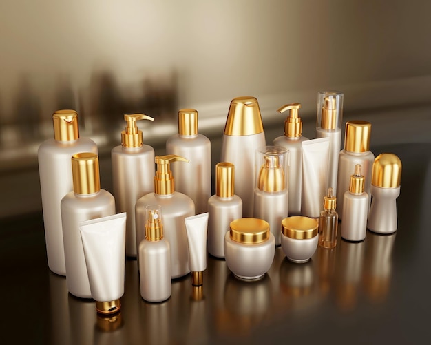 makieta 3d model kolekcji zestawów kosmetycznych ze złotą okładką
