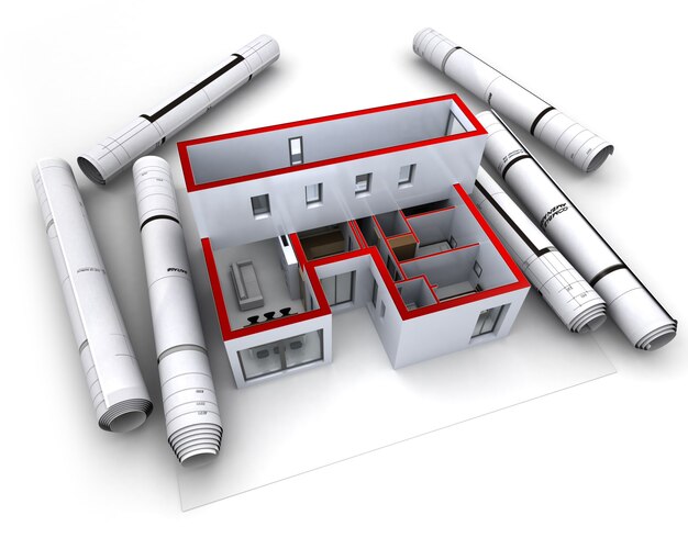 Makieta Architektoniczna Domu Projektanta Ze Zwiniętymi Planami