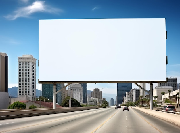 Zdjęcie makieta biały billboard z sygnalizacją świetlną i pejzażem miejskim z b