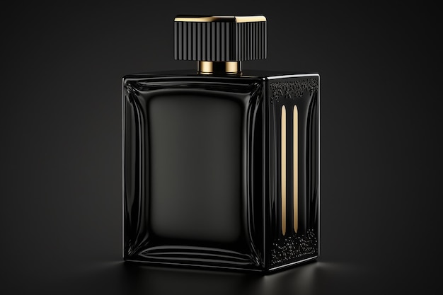 Makieta czarnej butelki perfum z perfumami na odizolowanym tle AI Generated