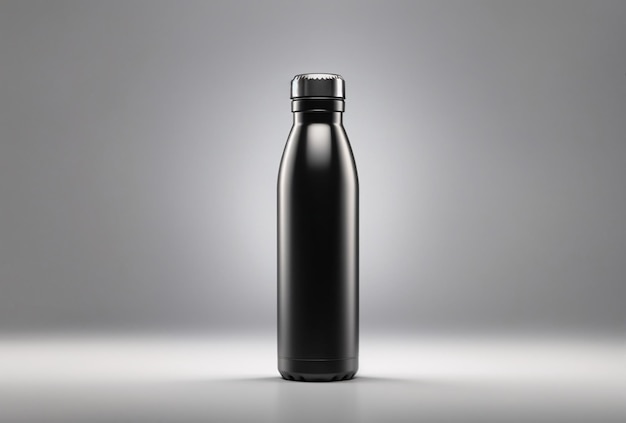 Makieta czarnej butelki termicznej ze stali nierdzewnej