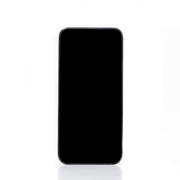 Makieta czarny telefon komórkowy na białym tle