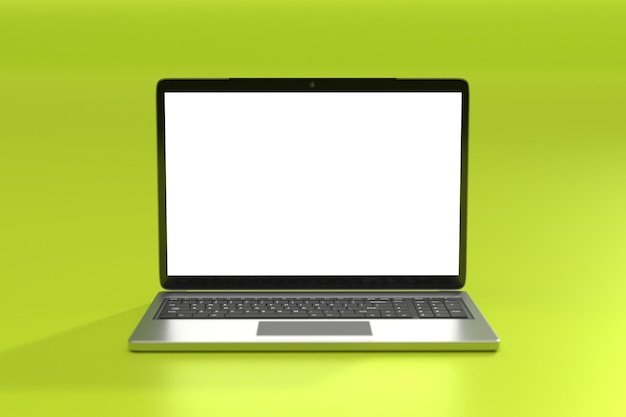 Makieta ekranu laptopa nad płaską powierzchnią z kolorowym tłem prezentacji produktu na scenie przez renderowanie 3d