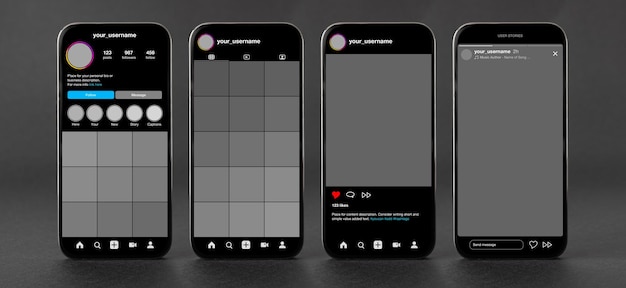 Makieta Interfejsu Użytkownika Aplikacji Społecznościowej W Trybie Ciemnego Ekranu