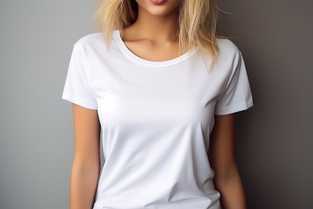 Zdjęcie makieta kobiety w białej koszulce stworzona przy użyciu generatywnej sztucznej inteligencji