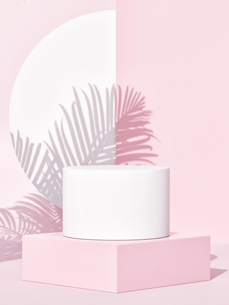 Makieta podium do prezentacji produktu różowy kolor tła tropikalny liść cień