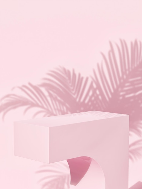 Makieta podium do prezentacji produktu różowy kolor tła tropikalny liść cień