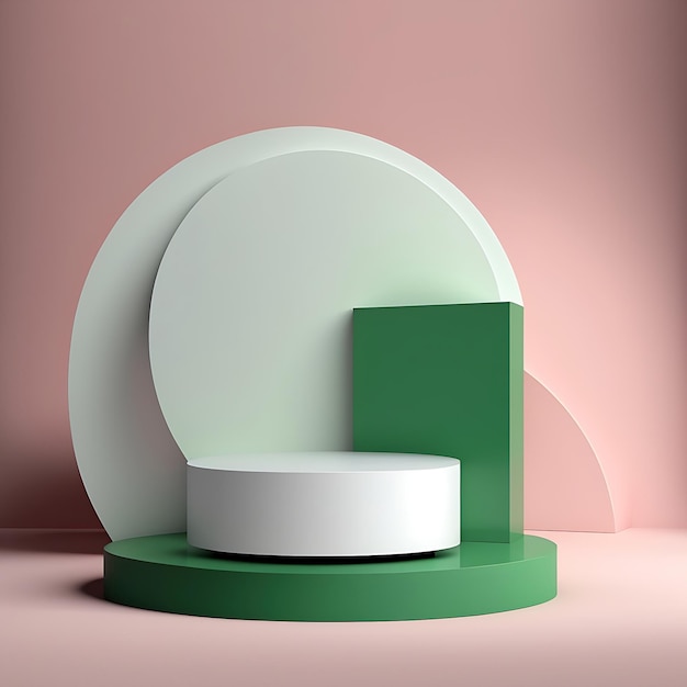 Makieta produktu 3D na podium w kolorze białym i zielonym