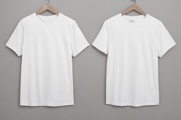 Zdjęcie makieta projektu białej koszulki oraz szare tło i makieta białej koszulki