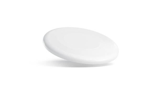 Makieta pustego białego plastikowego frisbee na białym tle bez grawitacji