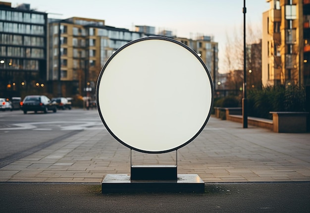 Zdjęcie makieta pustego okrągłego znaku ulicznego miejski branding w najlepszym wydaniu stworzony przy użyciu generatywnej sztucznej inteligencji