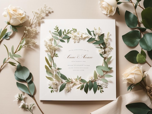 Makieta pustej karty zaproszenia ślubne z modnym kwiatowym wzorem