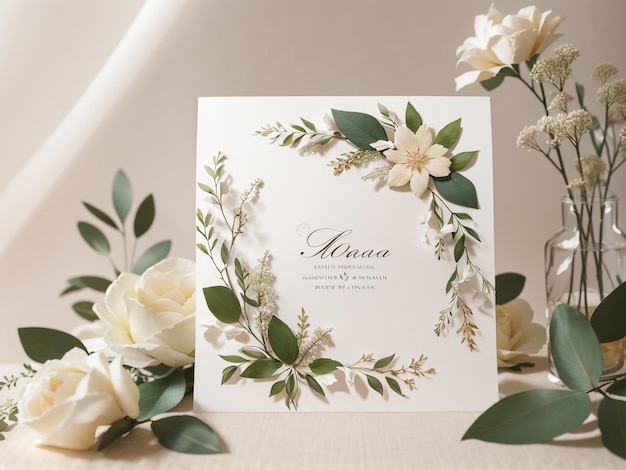 Makieta pustej karty zaproszenia ślubne z modnym kwiatowym wzorem