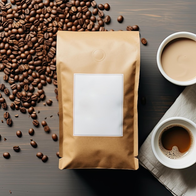 Zdjęcie makieta pustej torby do transformacji opakowań kawy dla inspiracji brandingowej generacyjna sztuczna inteligencja
