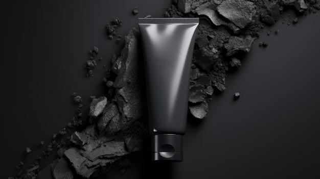 Makieta słoika kosmetycznego z kremowym serum szamponowym Tło to węgiel czarny Czarny projekt AI