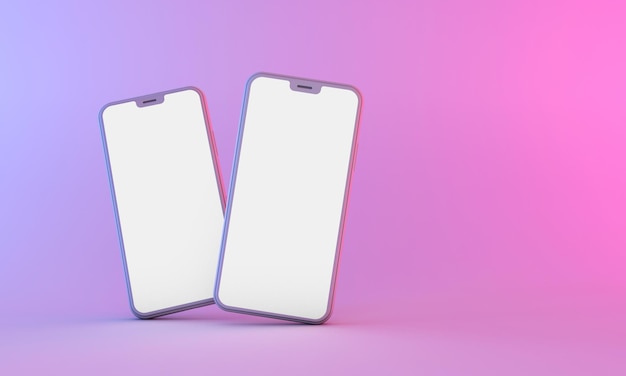 Makieta smartfona z pustym białym ekranem z neonowym oświetleniem d render