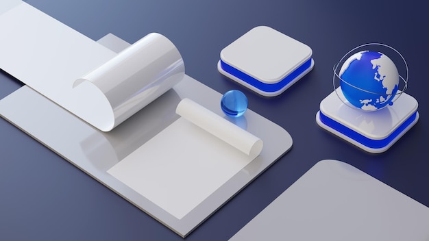 Makieta szablonu biznesowego z renderowaniem 3d urządzenia technologii pustego papieru