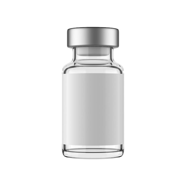 Makieta szklanej butelki szczepionki na białym tle ilustracja renderowania 3d