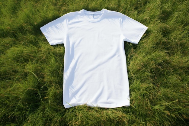 Zdjęcie makieta tshirt z tłem trawy