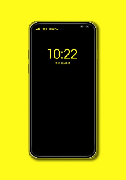 Makieta wszystkich smartfonów czarny ekran na żółtym tle.