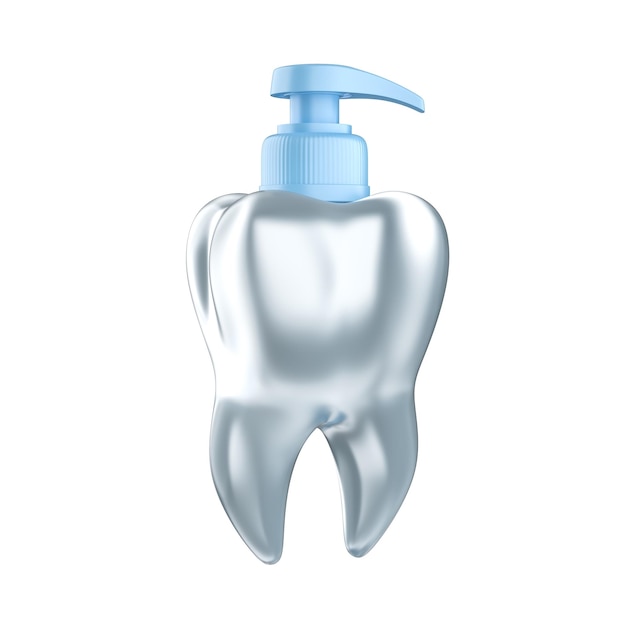 Makieta ząb szklany z dozownikiem Pojęcie sprzętu medycznego Metafora stomatologiczna ujawniająca pojęcie opieki zdrowotnej i opieki stomatologicznej Na białym tle renderowania 3d