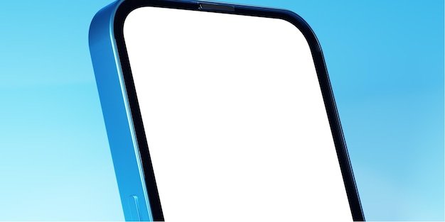 Makieta zbliżenie pustego ekranu smartfona Makieta telefonu komórkowego na niebieskim tle część białego pustego ekranu telefonu zbliżenie renderowania 3d