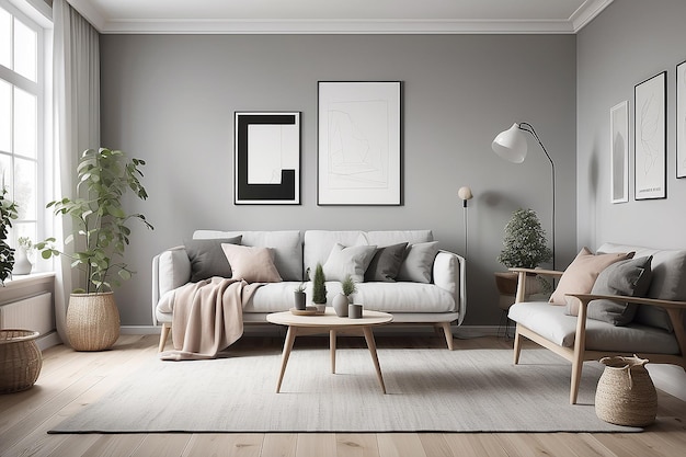 Makietka salonu w stylu skandynawskim z naciskiem na minimalizm