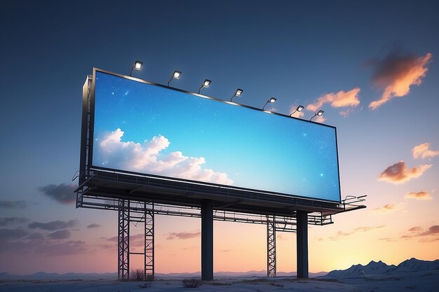 Makietka zewnętrznego billboardu na tle wieczornego nieba ilustracja 3D