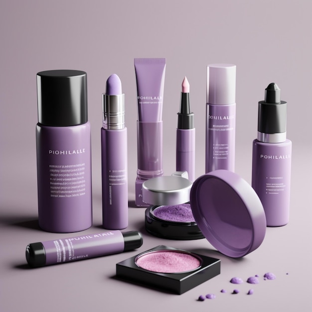 Makiety produktów kosmetycznych na liliowym tle Tło do prezentacji kosmetyku