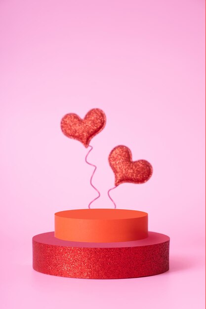 Makiety sceny podium lub piedestału i serca symbol miłości Dekoracje na Walentynki dla Twoich produktów