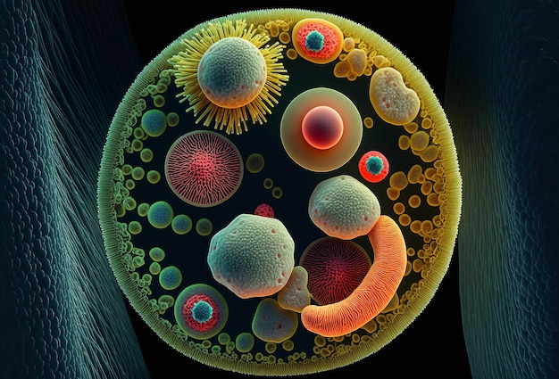 Zdjęcie makro bliska strzał komórek bakterii i wirusów generative ai