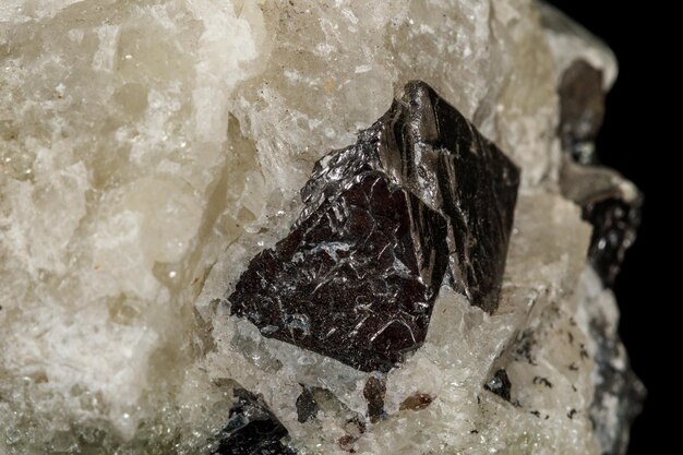 Makro kamień Apatyt i magnetyt mineralny na paradzie na czarnym tle