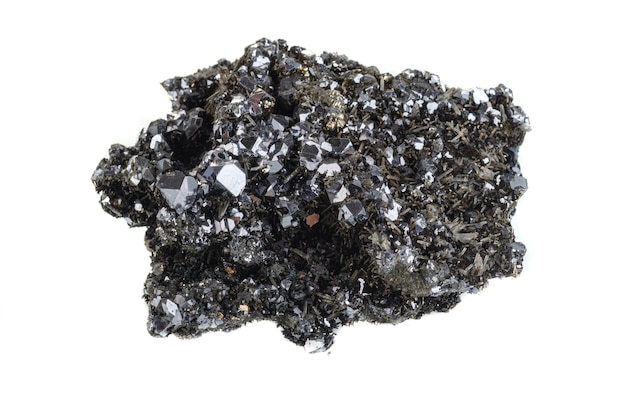 Makro kamień mineralny Kwarc Sfaleryt Galena piryt na białym tle