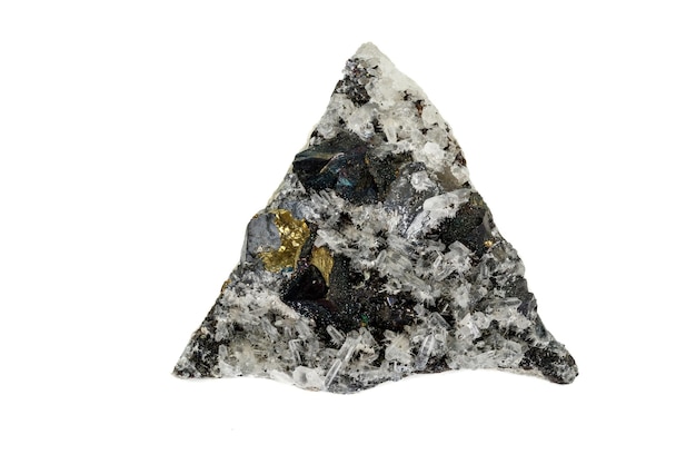 Makro kamień mineralny Pirotyn kwarcowy Sfaleryt kalcyt Galena na białym tle