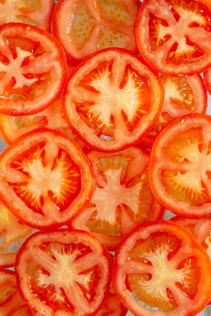 Makro Pomidory Plastry pomidora Naturalne tło z plastrami pomidora