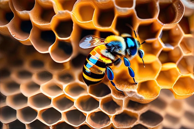 Makro pszczoły zbiera miód Generatywna sztuczna inteligencja